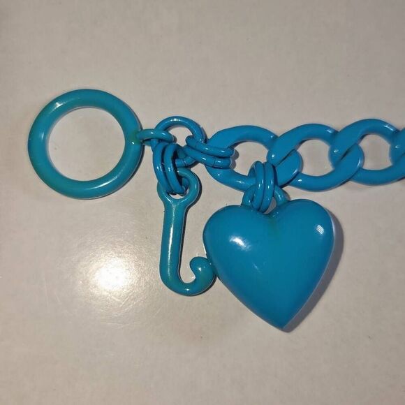 Juicy Couture Y2K Turquoise Enamel Puffy Heart Starter Charm Bracelet - Picture 5 of 7